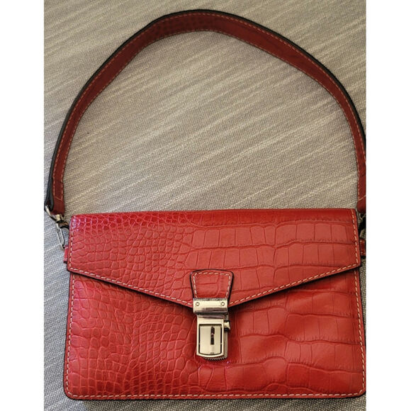 Lodis Handbags - Vintage Lodis Los Angeles Crocodile Embossed Leather Small Cherry Red Handbag